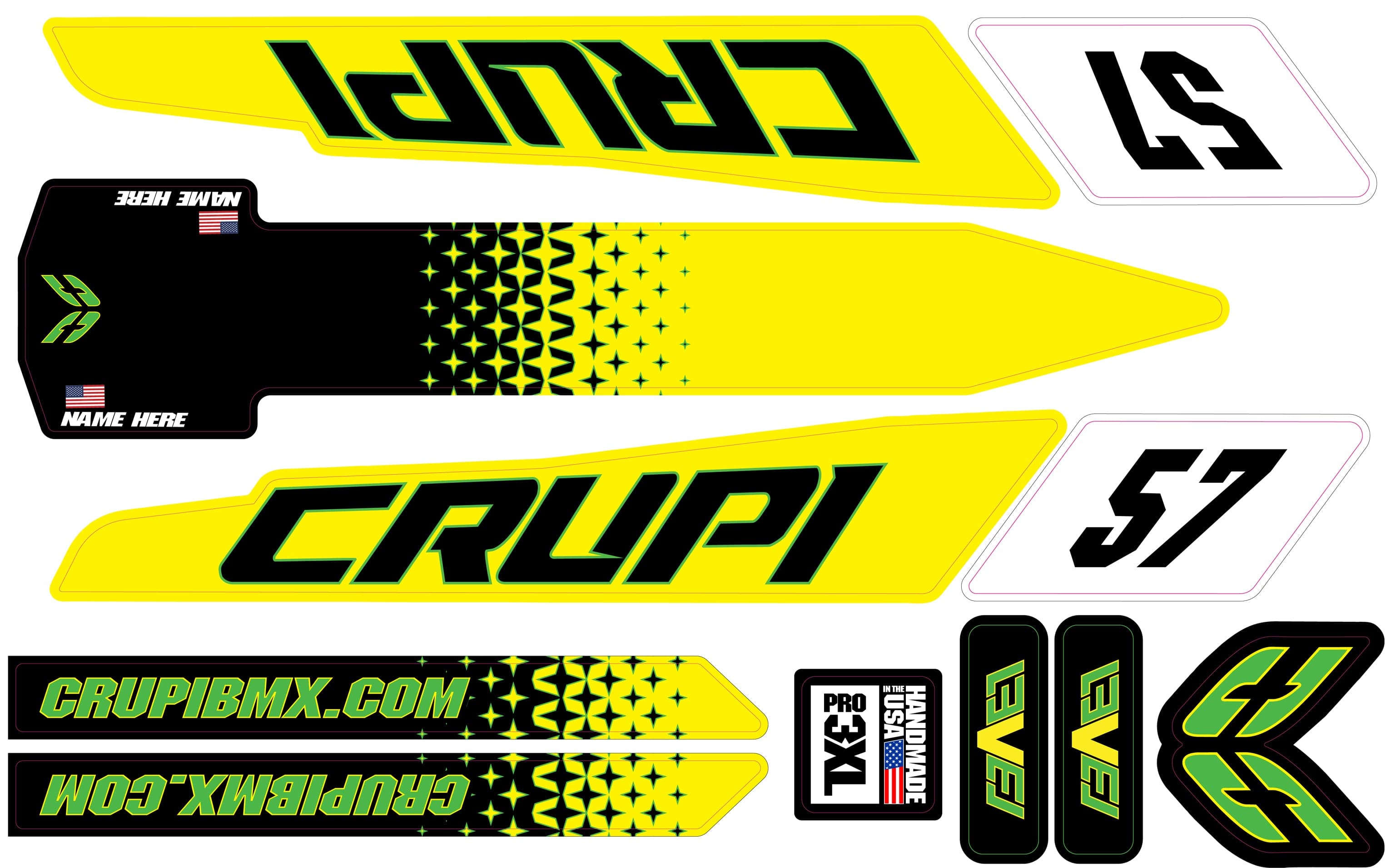 Crupi BMX Decals Pro / Team Green 2020 - 2023 CUSTOM Crupi Level Frame Decals