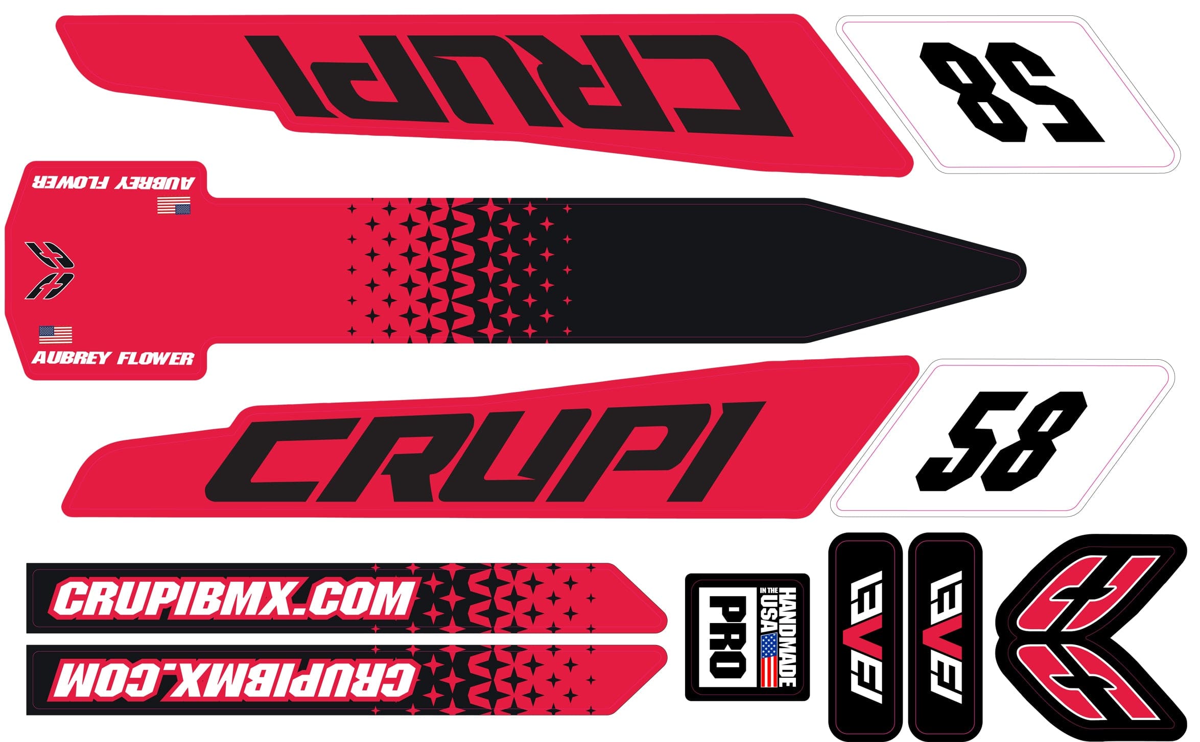 Crupi BMX Decals Pro / Red/Black 2020 - 2023 CUSTOM Crupi Level Frame Decals