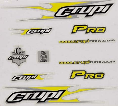 Crupi BMX Decals Mini / Yellow n White 2005 - 2007 Frame Decal Set